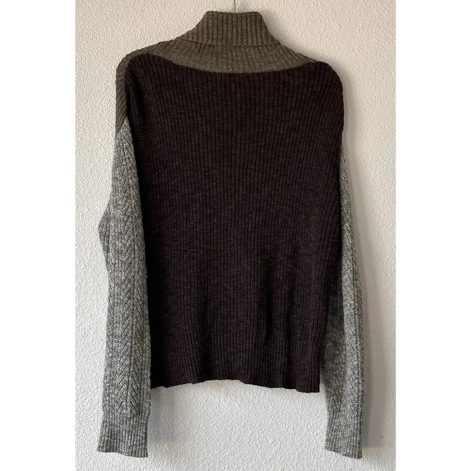 Skies Are Blue Color Block Sweater Women's Size Small Cowl Neck Green Gray Brown - Image 4
