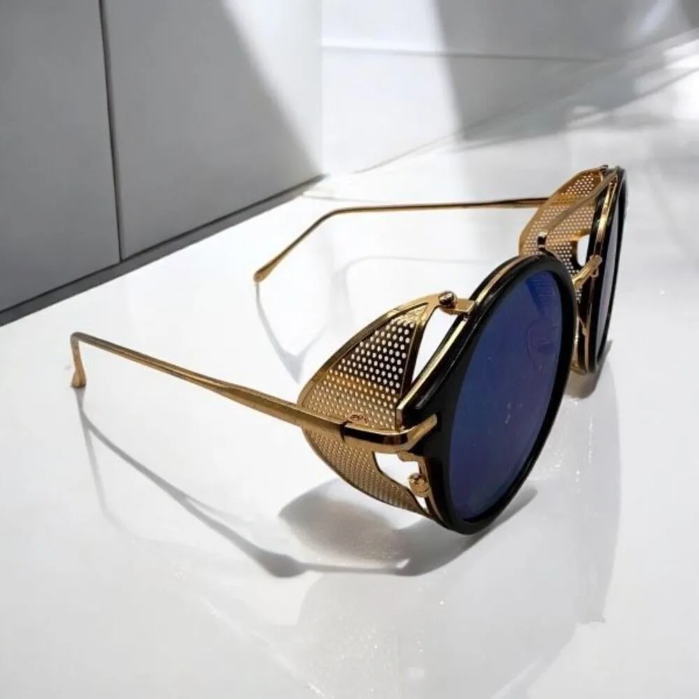 Steampunk sunglasses Sunnies black & Gold Halloween Costume Gold - Image 1