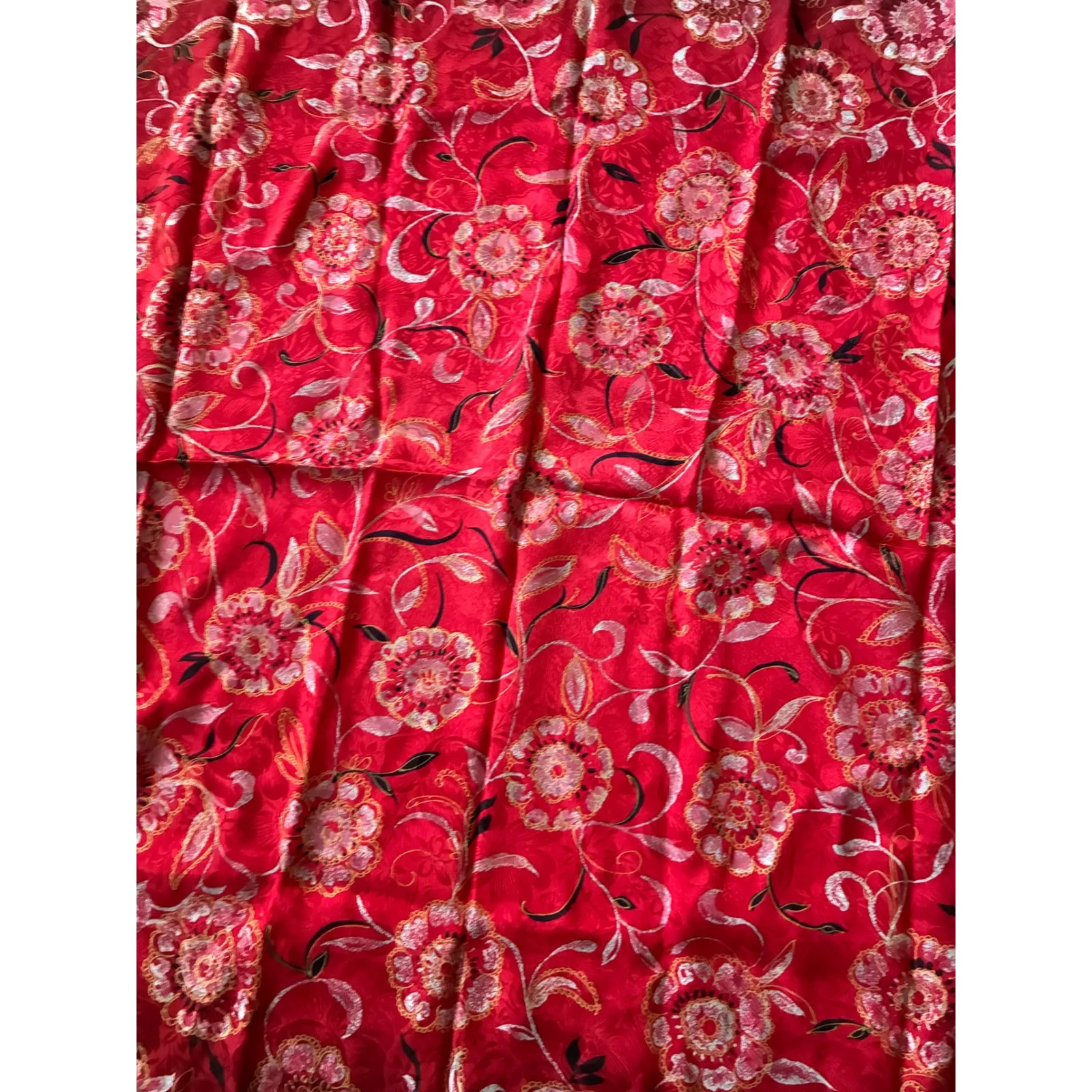 Vintage 100% Silk Scarf Italy Floral Jacquard Navy Blue Red Square Foulard - Image 4