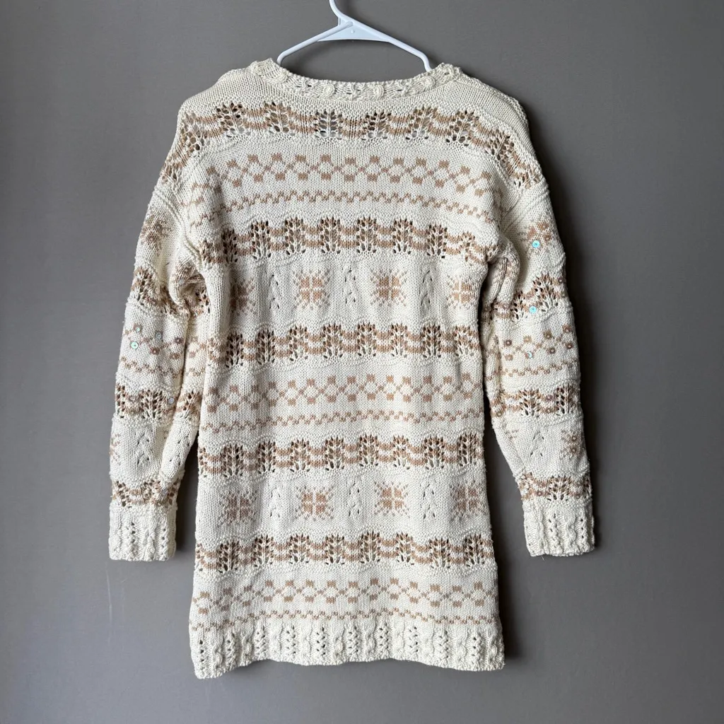 Lizsport sz S petite cream‎ knit sequin sweater - Image 5