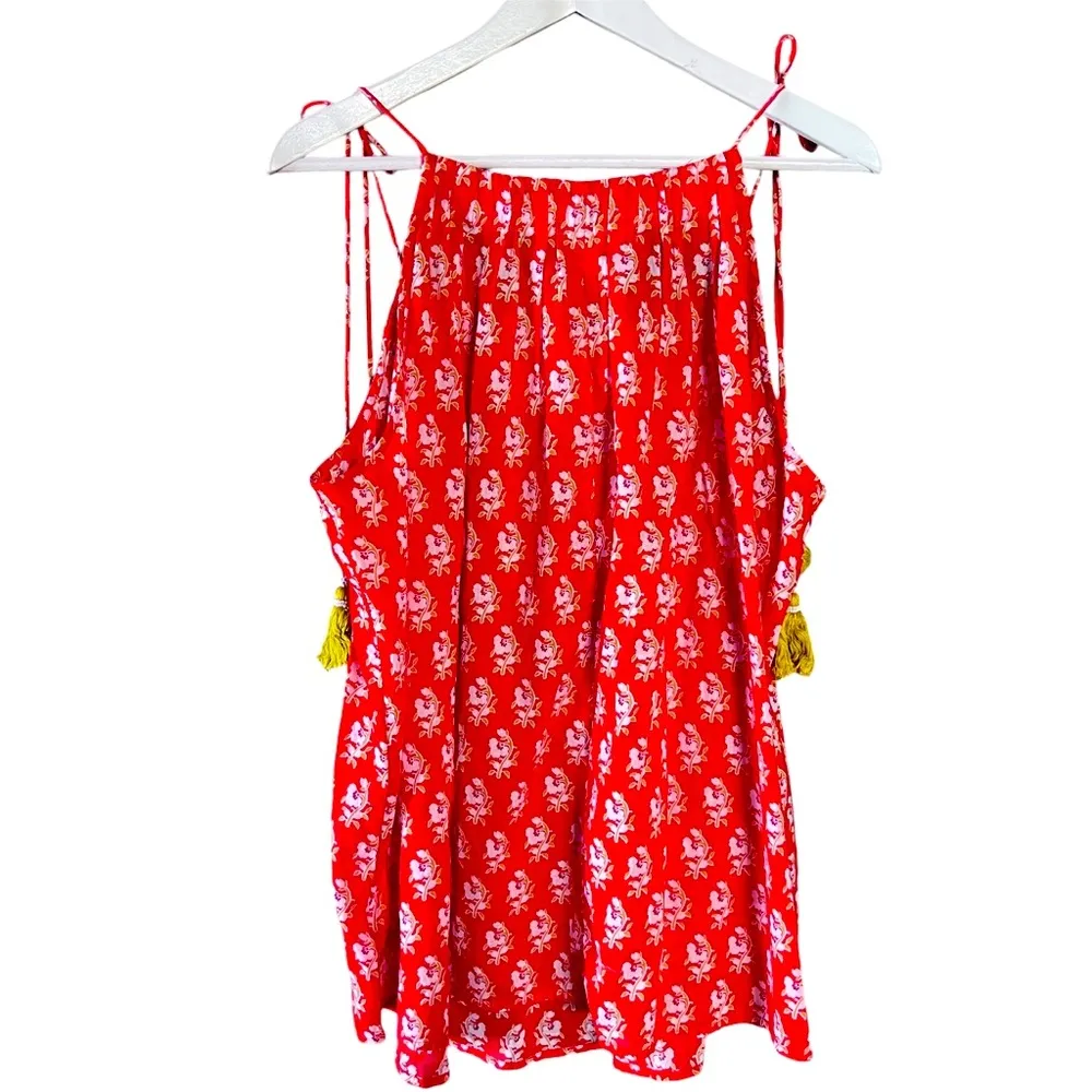 Nicole Miller Sleeveless Top Peasant Tunic Sz L Cotton Tassel Boho Festival Tank - Image 2