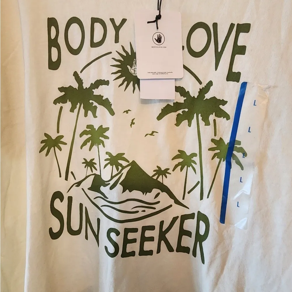 Body Glove Sunseeker Rash Guard Short Sleeved cropped Shirt Palm Trees size L - Image 4