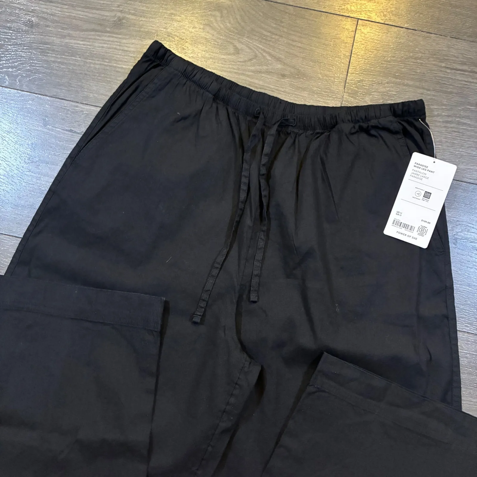 NWT Athleta Paradise Wide Leg Pant Black Linen Blend Drawstring Waist Womens M - Image 3