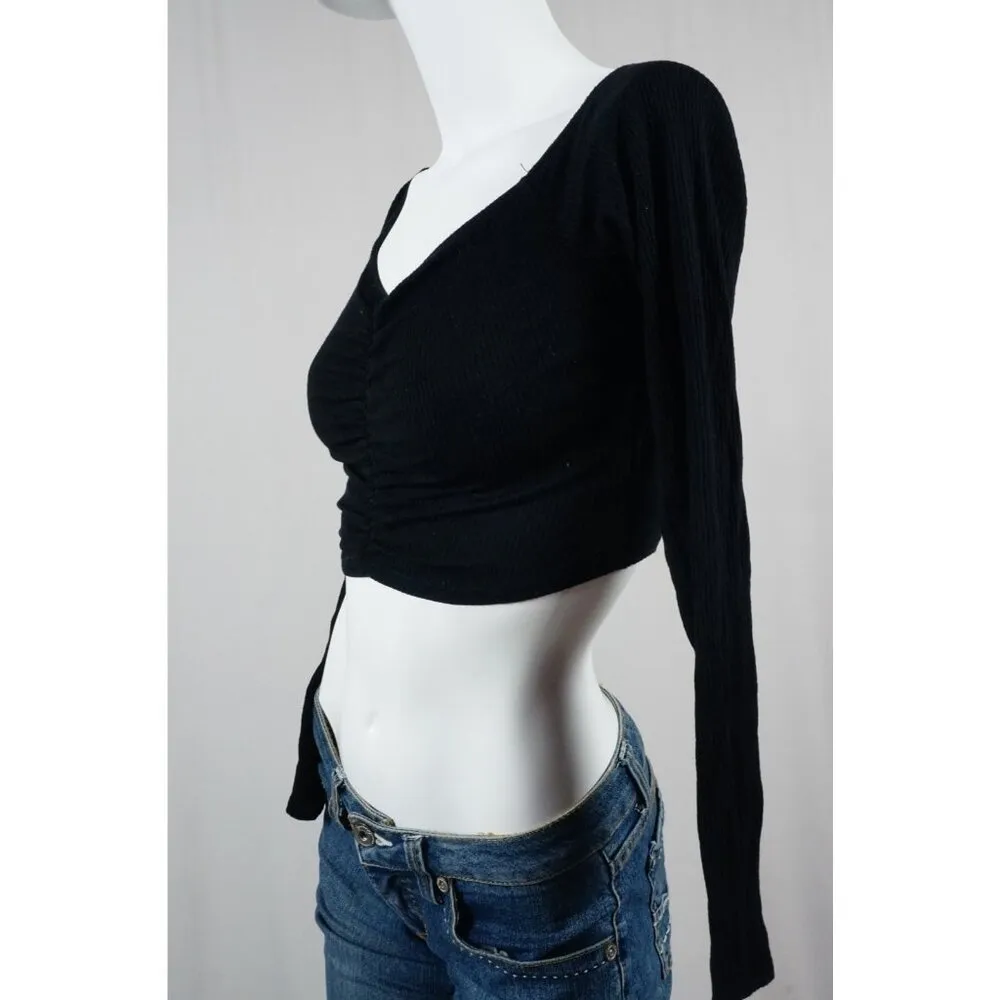 Blue Blush LA Ruched Ribbed Black Crop Top Long Sleeves Womans Small NEW - Image 4