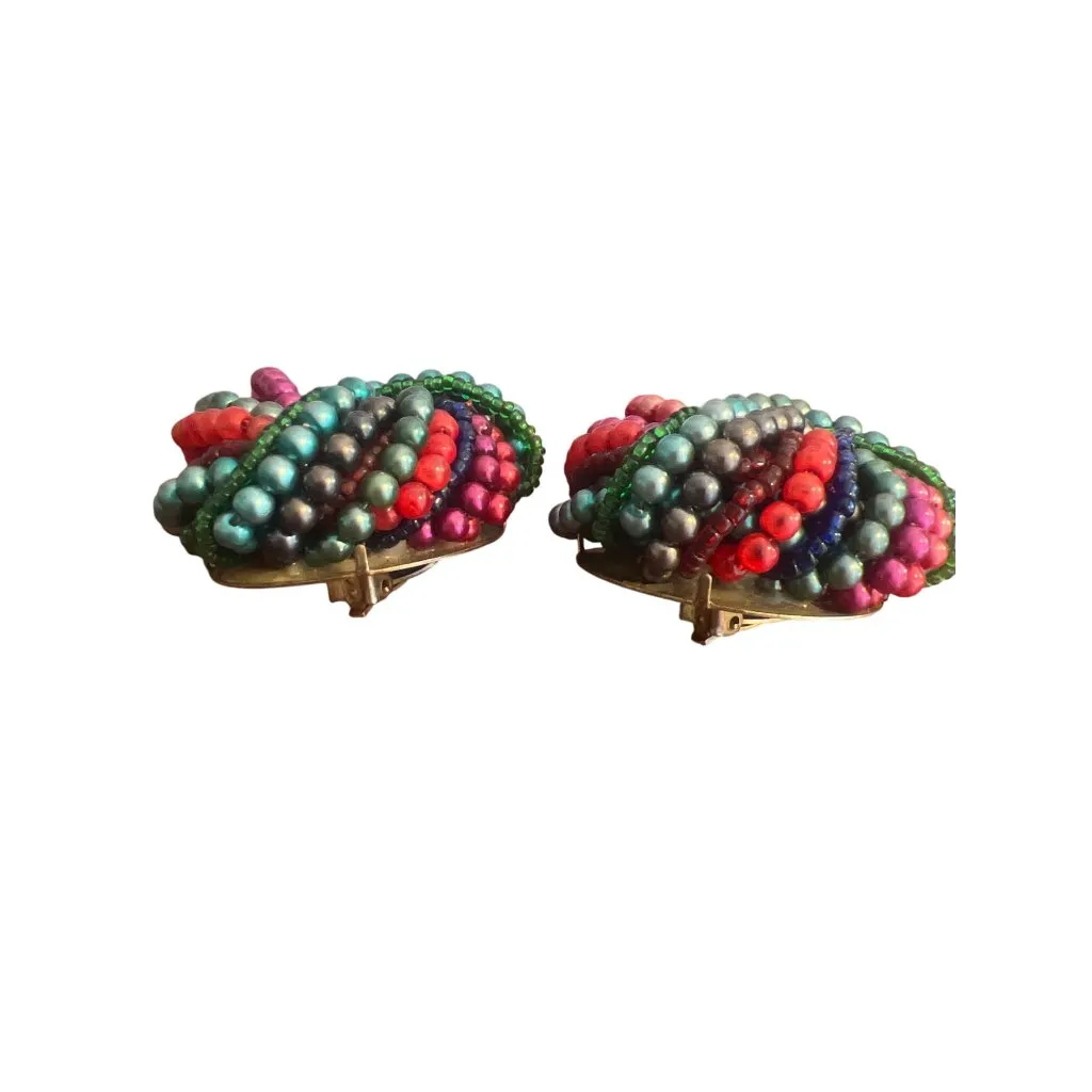 Vintage 80s Multicolor Beaded Clip - Image 4