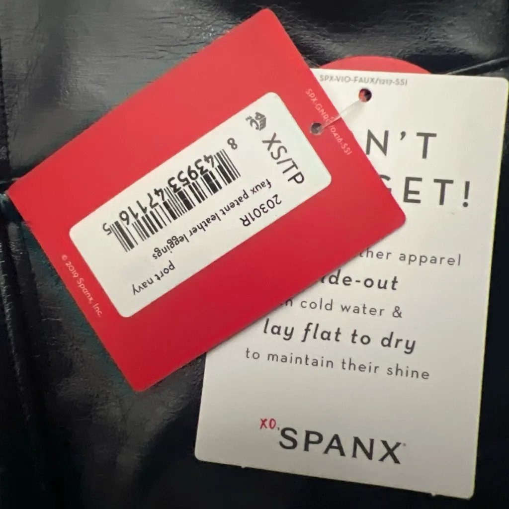 Spanx Faux Patent Leather Leggings in Navy blue Size XS Shiny High Rise Ankle - Image 6