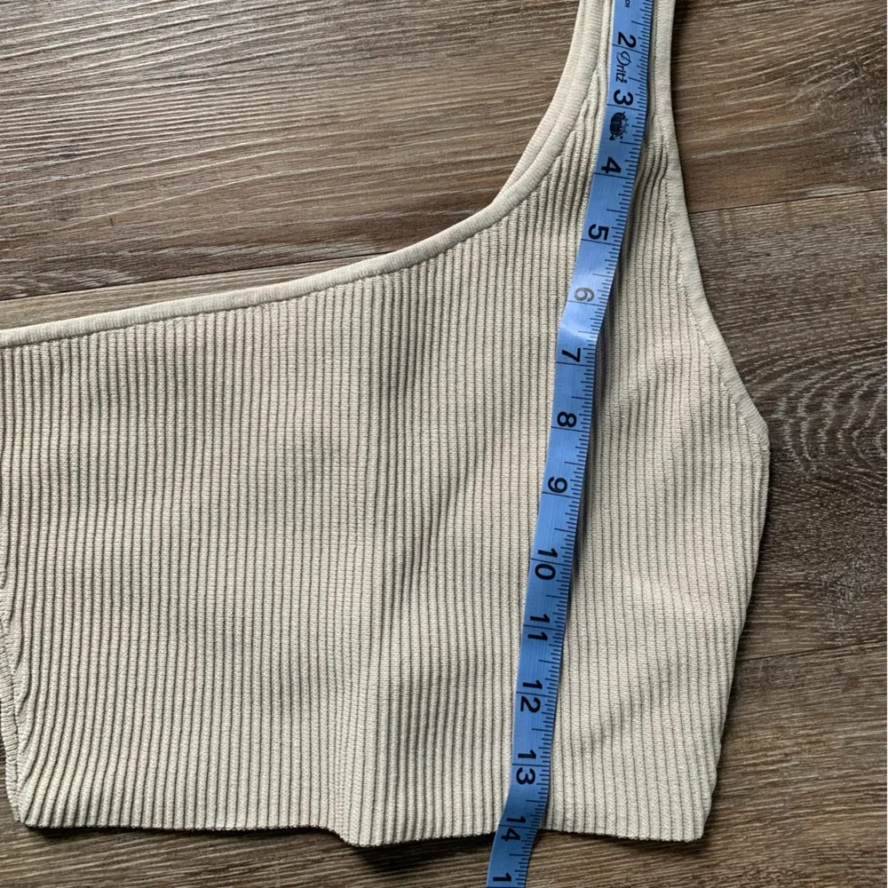 Aritzia Babaton Cream One-Shoulder Sculpt Knit Ribbed Crop Top S - Image 6