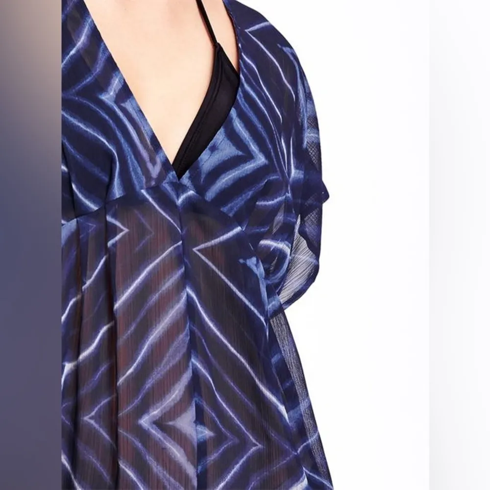 4/$25 NWT Old Navy Crinkle Chiffon Kimono Swim Blue Combo Navy Cover-Up Sz M - Image 4