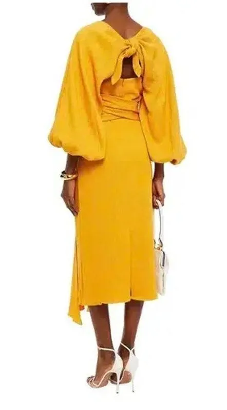 JOHANNA ORTIZ LUNA MIEL CRÊPE MIDI DRESS IN YELLOW size 8 Size M - Image 2