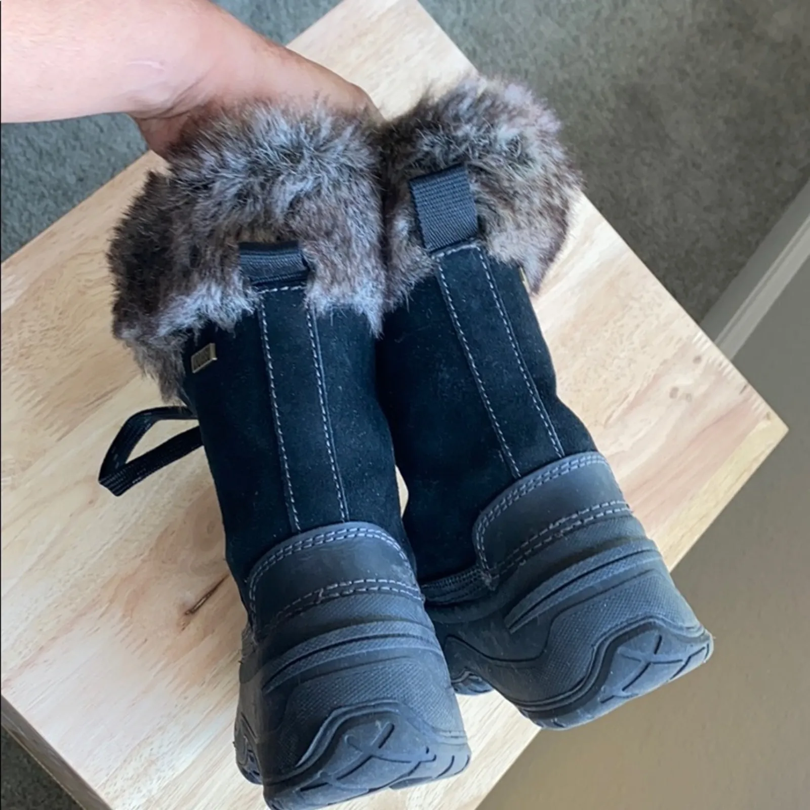 KHOMBU Slope winter boot faux fur black snow school chores size 6 warm commute - Image 7