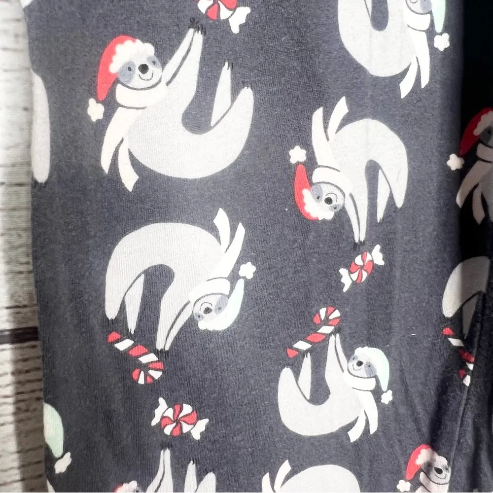 SO Gray Sloth Santa Hat Pajama Pants Size Small Christmas Holiday PJ’s Sleep - Image 4