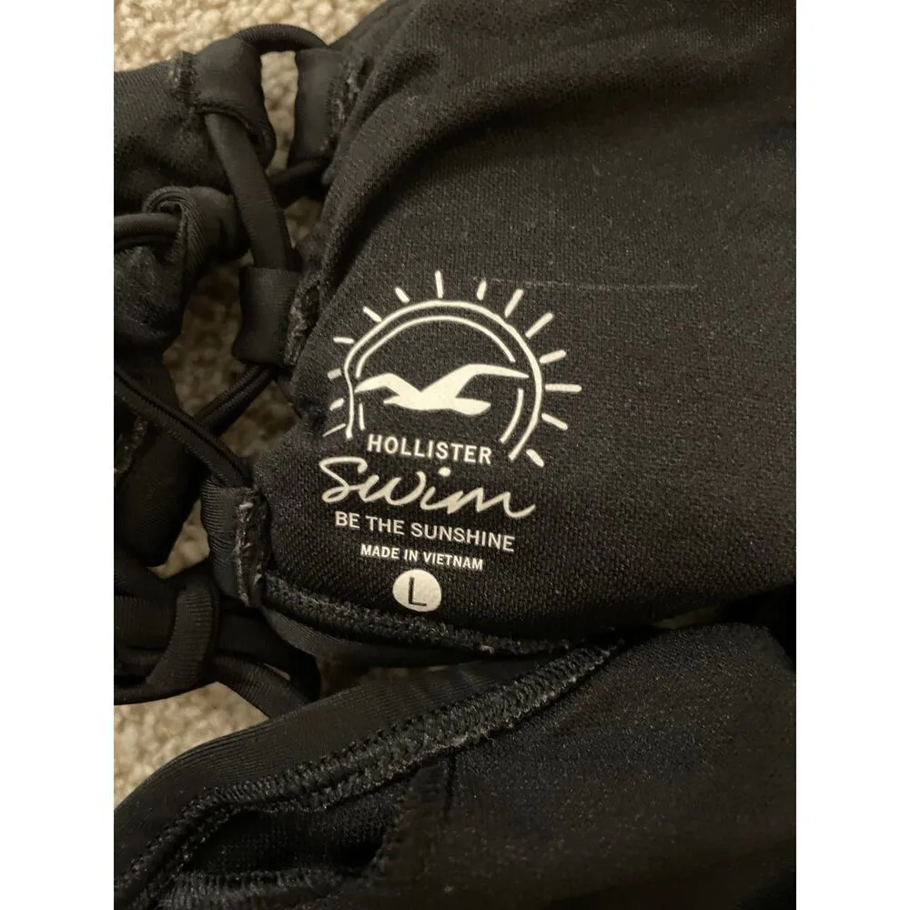 Hollister Swim Black Scoop Lace Up Side Tie Bikini Top, L - Image 5