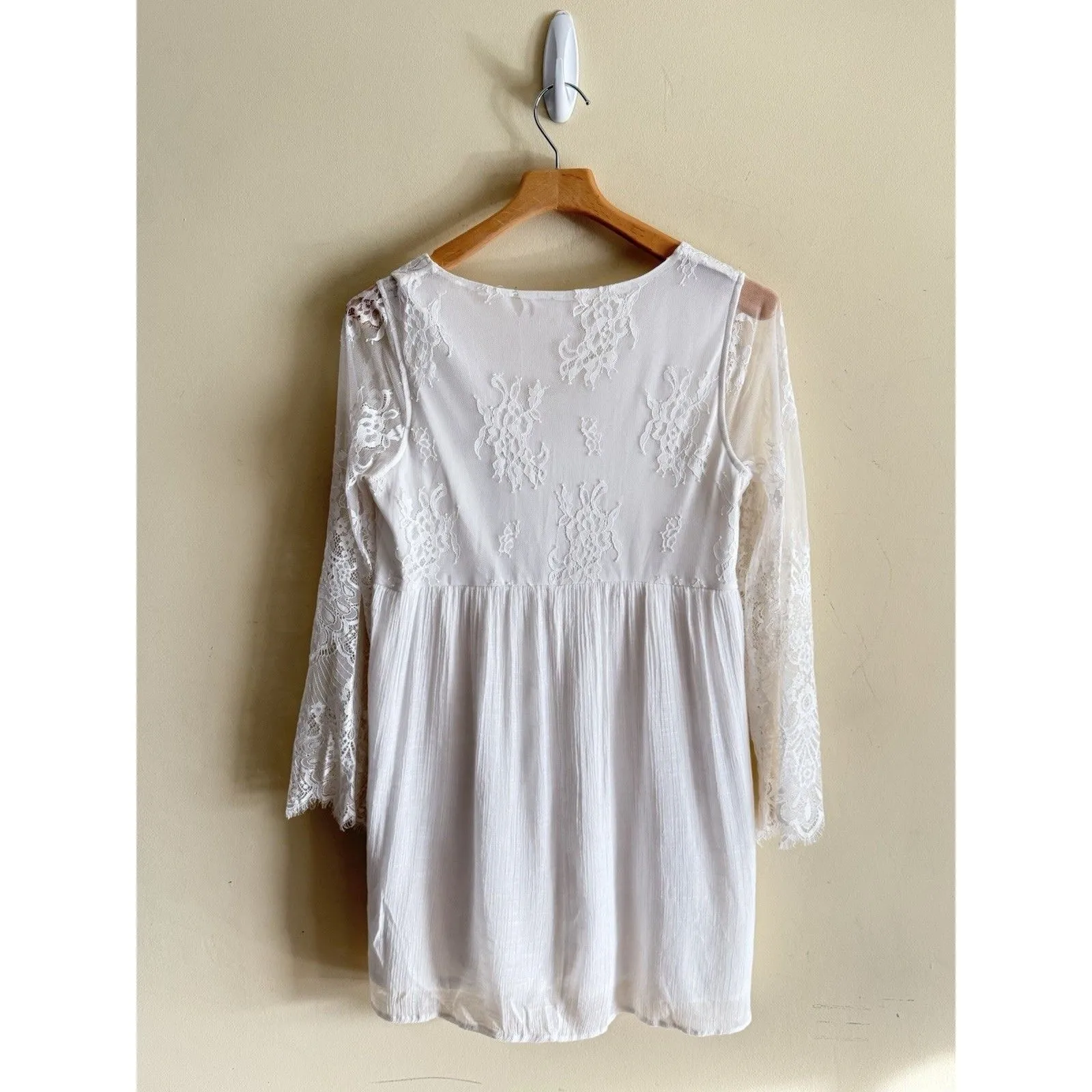 Magnolia Boutique Sz L White Lace Mini Babydoll Dress Cottagecore Romantic Size L - Image 3