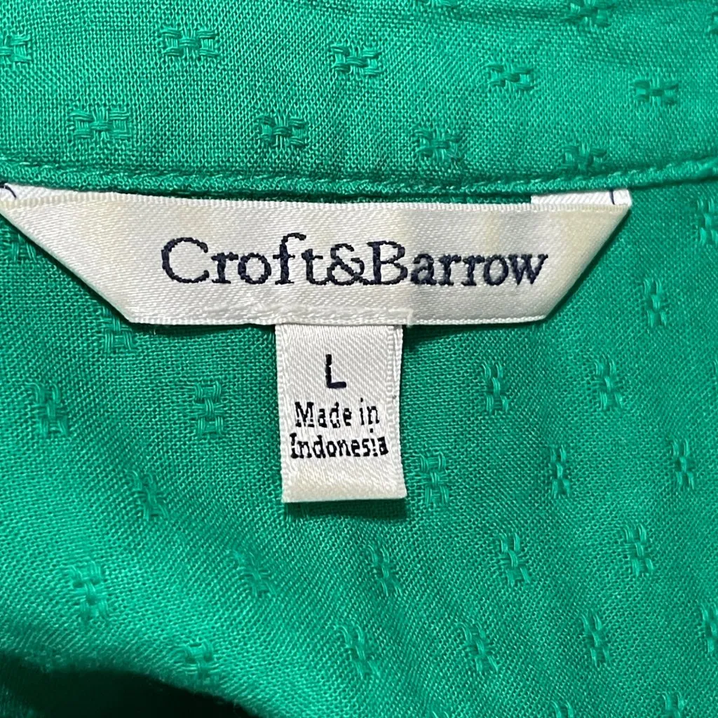 Croft & Barrow Blouse Top Women's Size L large Kelly Green Pleated Button Front - Image 6