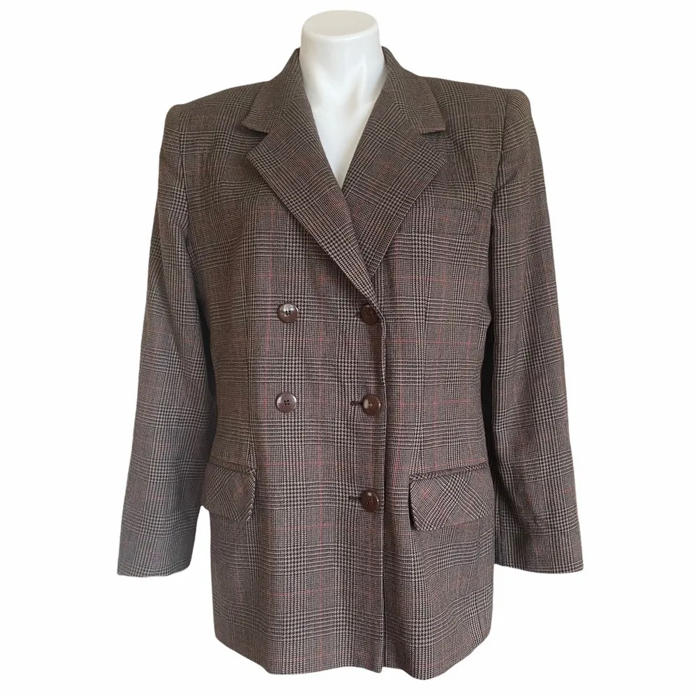 GIORGIO SANT ANGELO Wool Houndstooth Blazer Size 12 Brown - Image 2