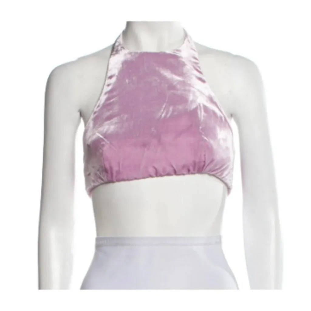 Valentino Velvet Halter Crop Top In Water Lilac - Image 4