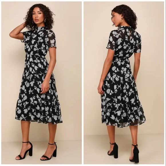 Lulus Floral Dressed Up Black Floral Print Midi Dress - Image 2
