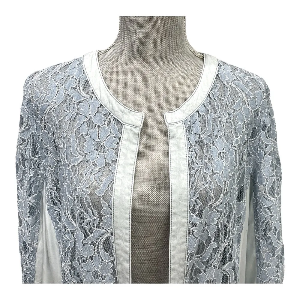 Chicos Blazer Womens 3 US XL Blue Chambray Lace Cut Out Open Front
3/4 Sleeve - Image 6