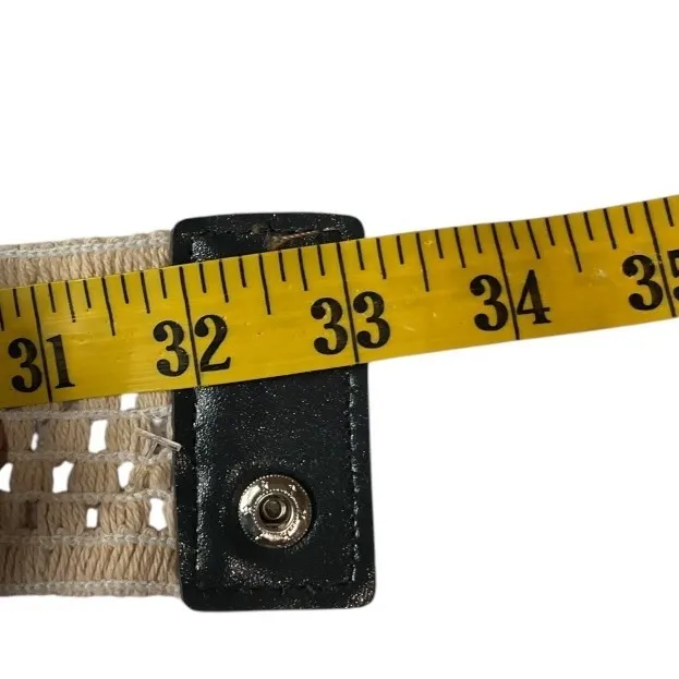 Boho‎ Woven Lacey Waist Belt with Bow Suede Accent Snap Back Stretch Cream Brown Tan - Image 8