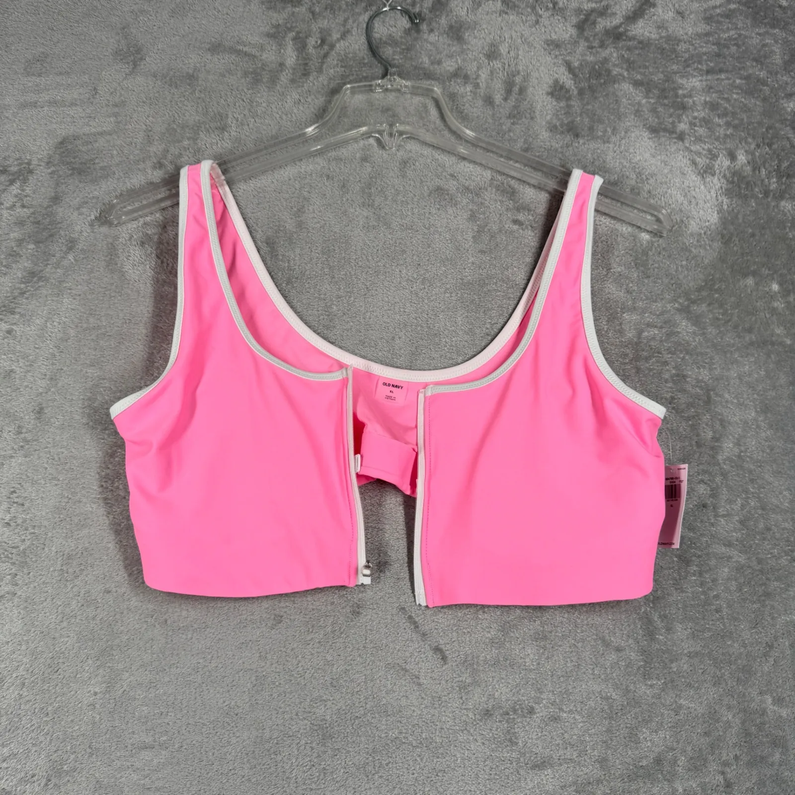 Old Navy Zip Front Swim Top Hot Pink White Trim Casual Poolside Vacation Size XL - Image 4