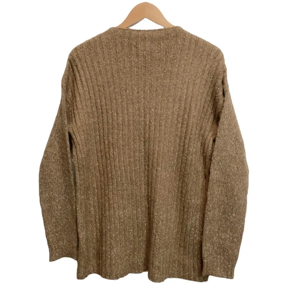 MYSTREE Knit Jeweled Neckline Zip Detail on Shoulder Pull On Oversized Sweater - Image 3