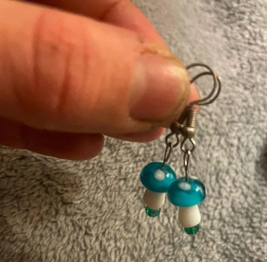 Teal Mushroom Earrings Blue - Image 4
