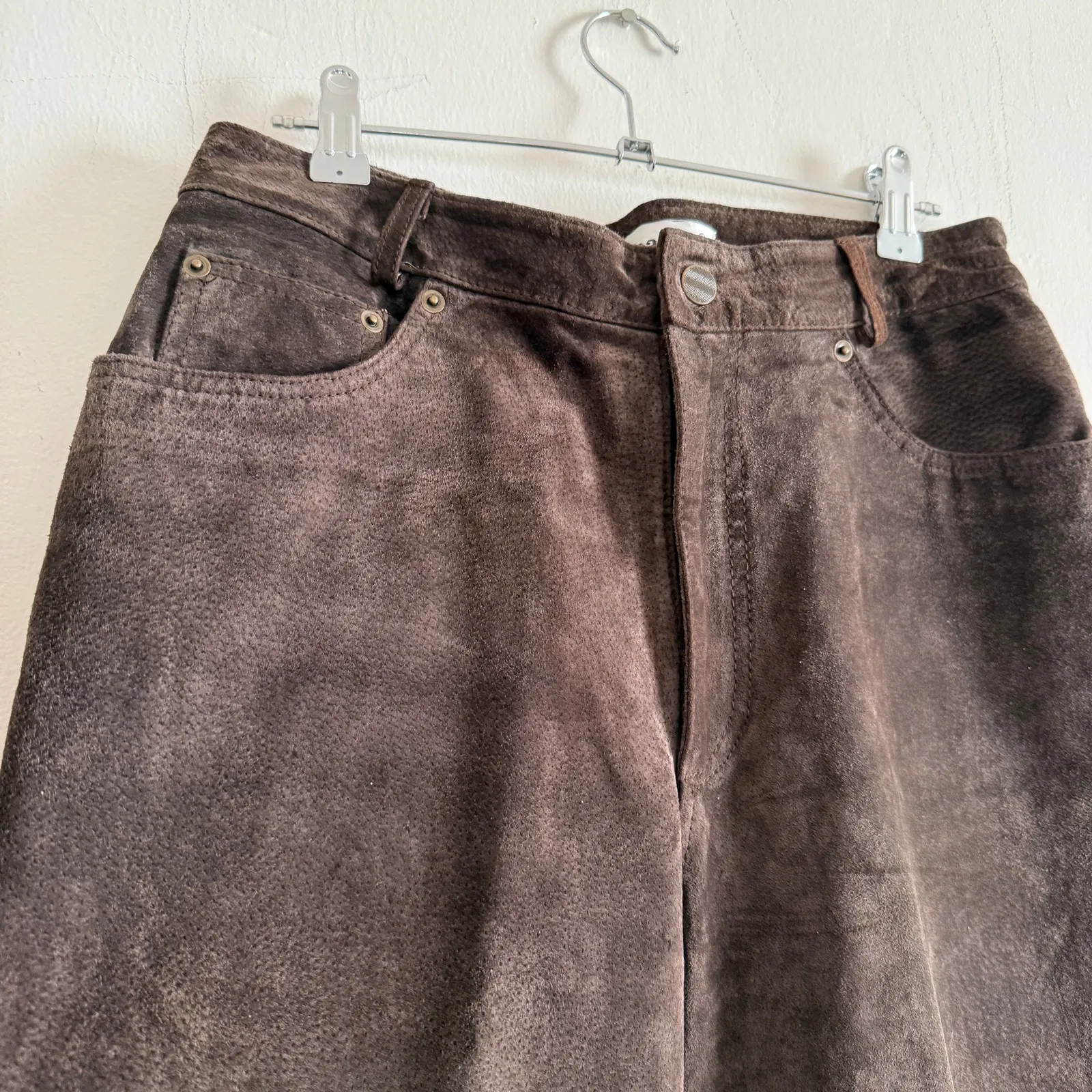 90s Vintage BAGATELLE | Brown Suede Straight Leg High Waist Pants | Size 8 - Image 2