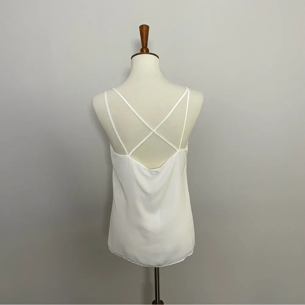 Rose + Olive Top Cami Strappy Sleeveless Layered Criss Cross Back V Neck White - Image 5