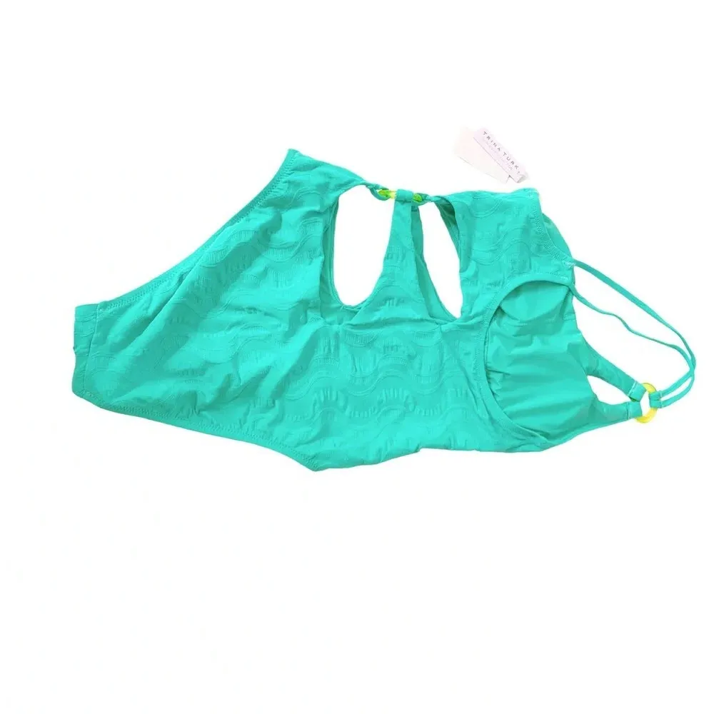Trina Turk Cascais Wave One Shoulder One Piece Cutout Swimsuit Aquamarine Size 6 - Image 3