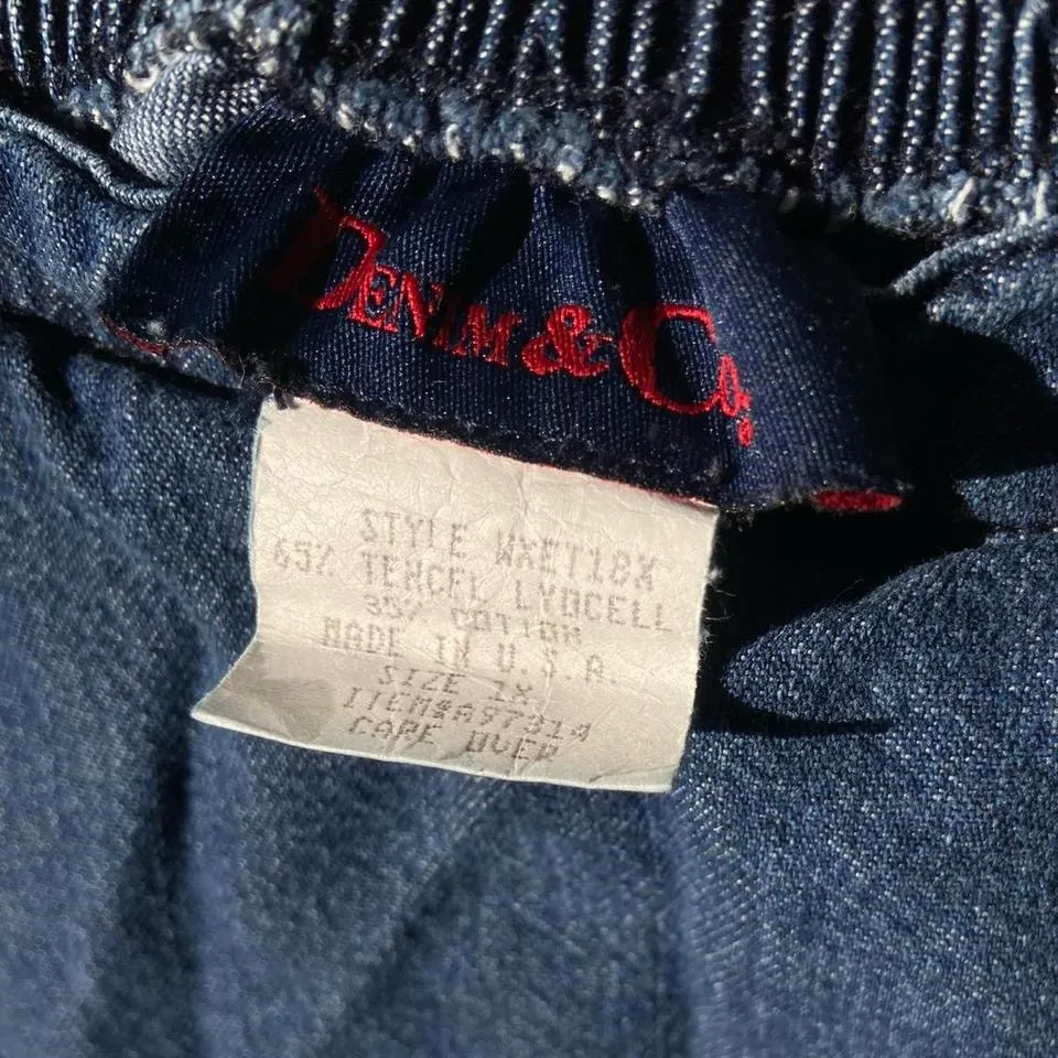 Vintage 90s Blue denim maxi skirt with elastic waistband and small side slits Size XL - Image 6