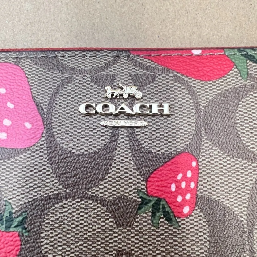Coach Long Zip Around Wallet In Signature Canvas With Wild Strawberry Print - Image 7