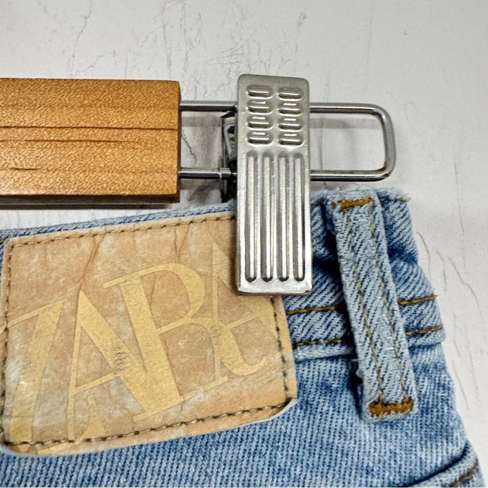 Zara Blue High Rise Straight Leg Jeans Womens 6 Slit at Ankle Button Fly Light - Image 7