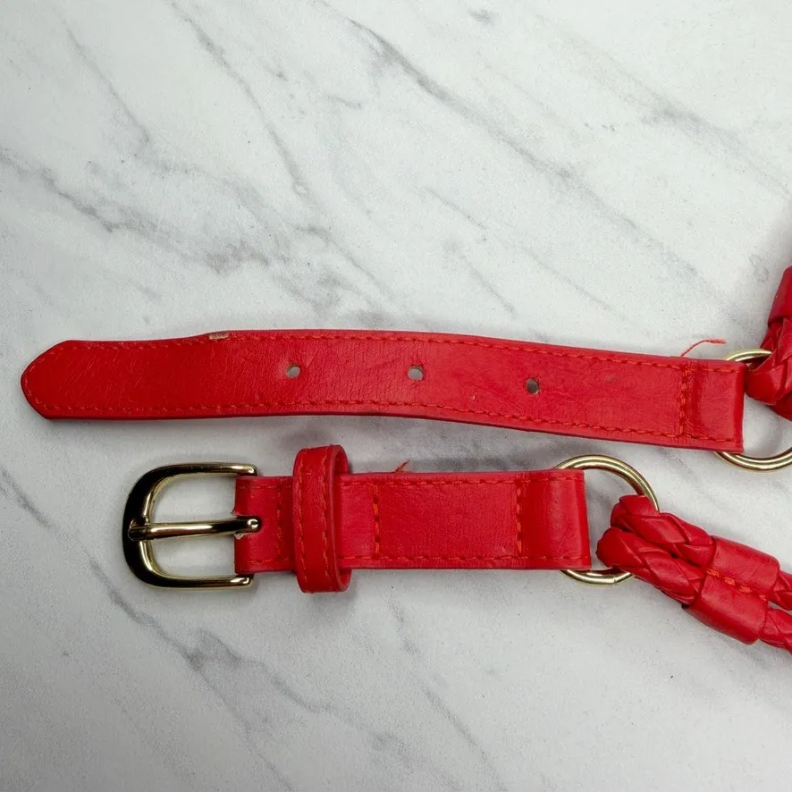 H&M Womens Red Braided Faux Leather Belt Extra Small (XS) ✨ - Image 9