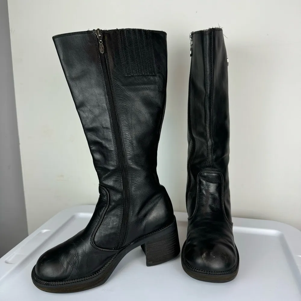 Vtg Y2K Harley Davidson Black Leather Tall Pavement Boots Sz 7.5 Chunky Moto - Image 9