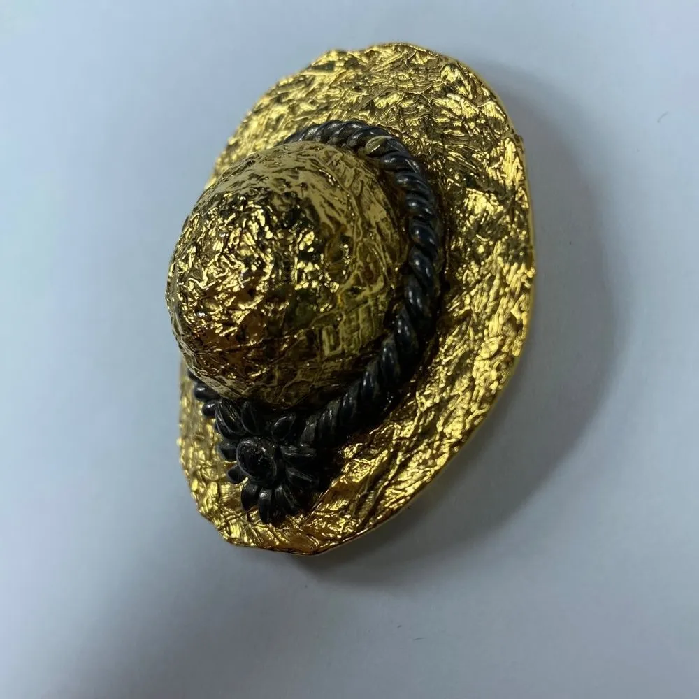 Premier Designs 3 D Hat Brooch Textured Hammered Metal Gold Tone Flower Accent - Image 14