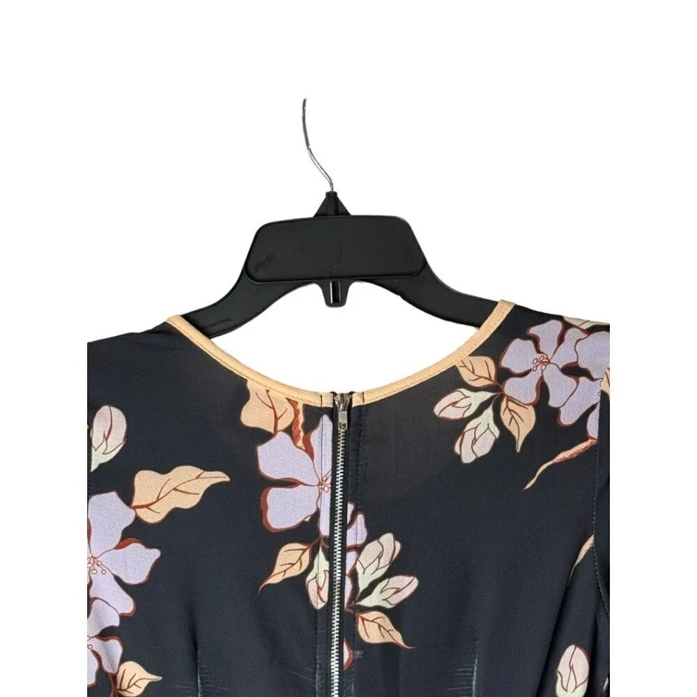 Angel Biba Black Floral Print Long Flare Sleeve Cut Out Detail Romper Size 6‎ - Image 5