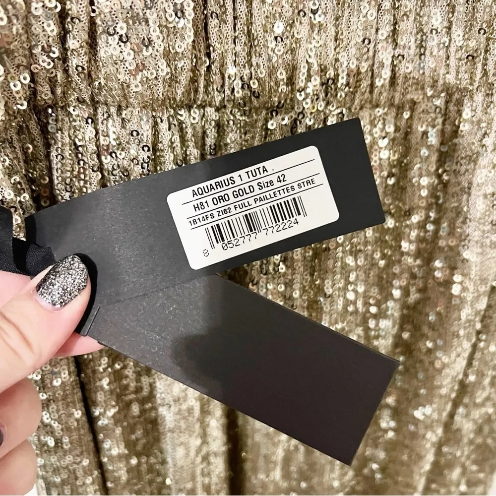 NWT PINKO Aquarius Gold Sequin Jumpsuit Flared Sleeve Wide Leg Cocktail US 6 - Image 4