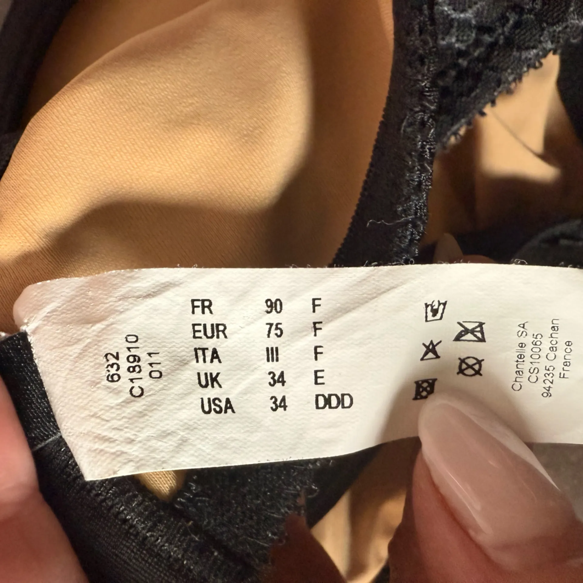 Chantelle Lace Underwire Full‎ Coverage Bra Black 34DDD Sheer French Lingerie - Image 7