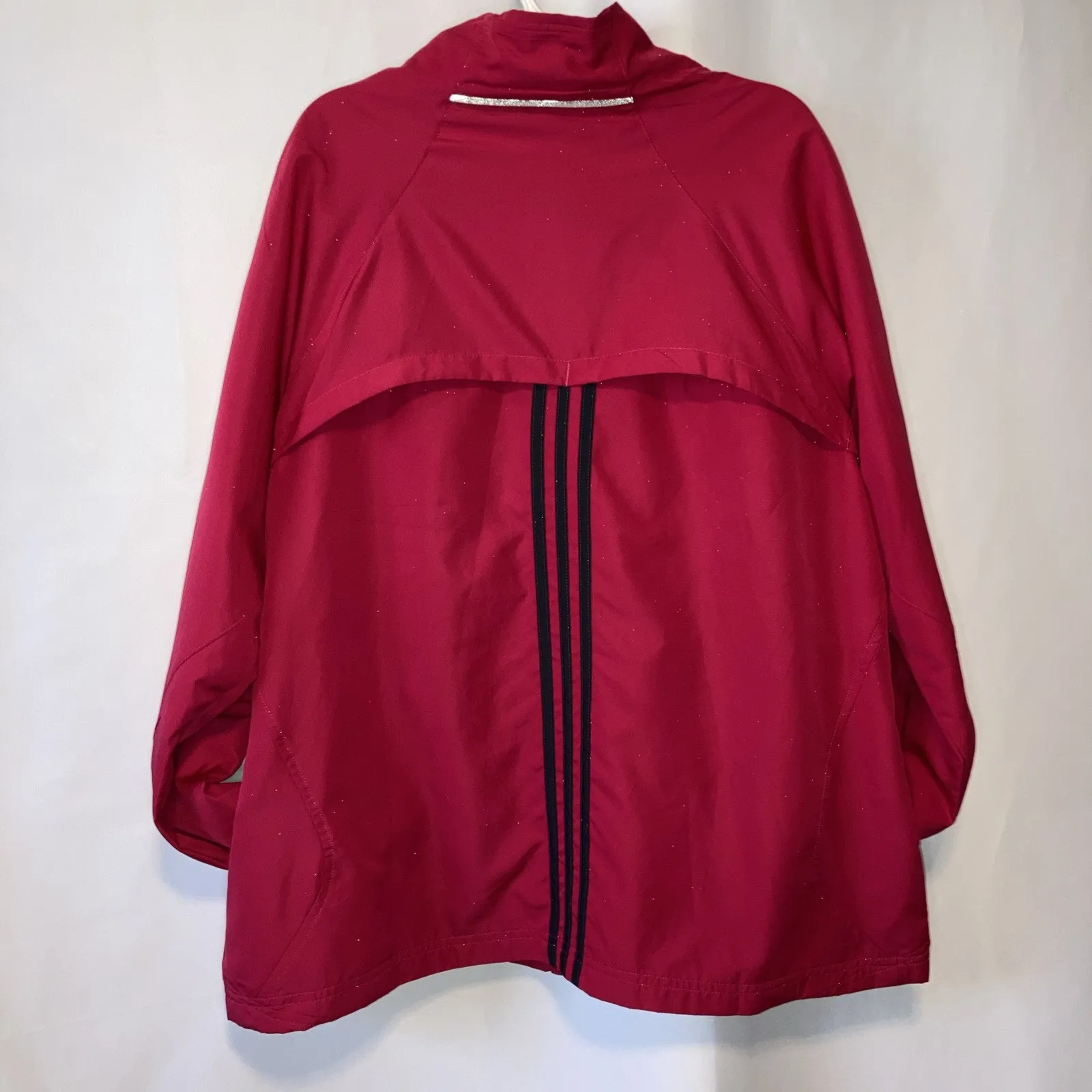 Adidas Track Jacket Women XL Pink Red 3 Stripe Jogger Windbreaker Reflective Zip - Image 6
