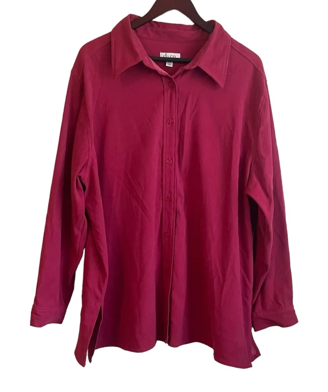 Denim & Co Women Tunic Top 2X Rose Red Long Length Flowy Button Front Lagenlook - Image 1
