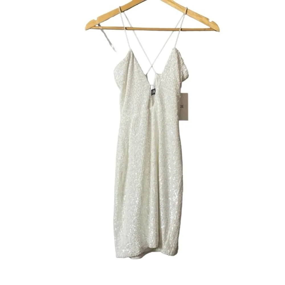 Revolve Nookie Supreme White Sequin Strappy NYE‎ Mini Dress Size S NEW - Image 3