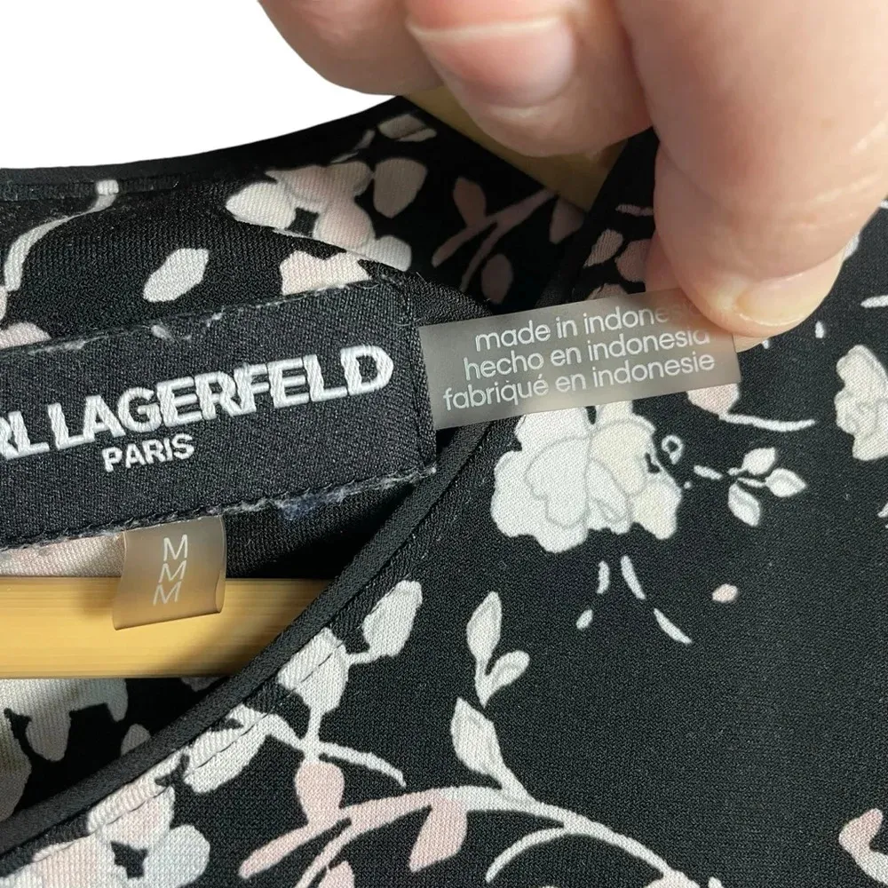 Karl Lagerfeld Paris Yessie Floral Ruffle Sleeve Blouse in Black/Pink Size M - Image 9