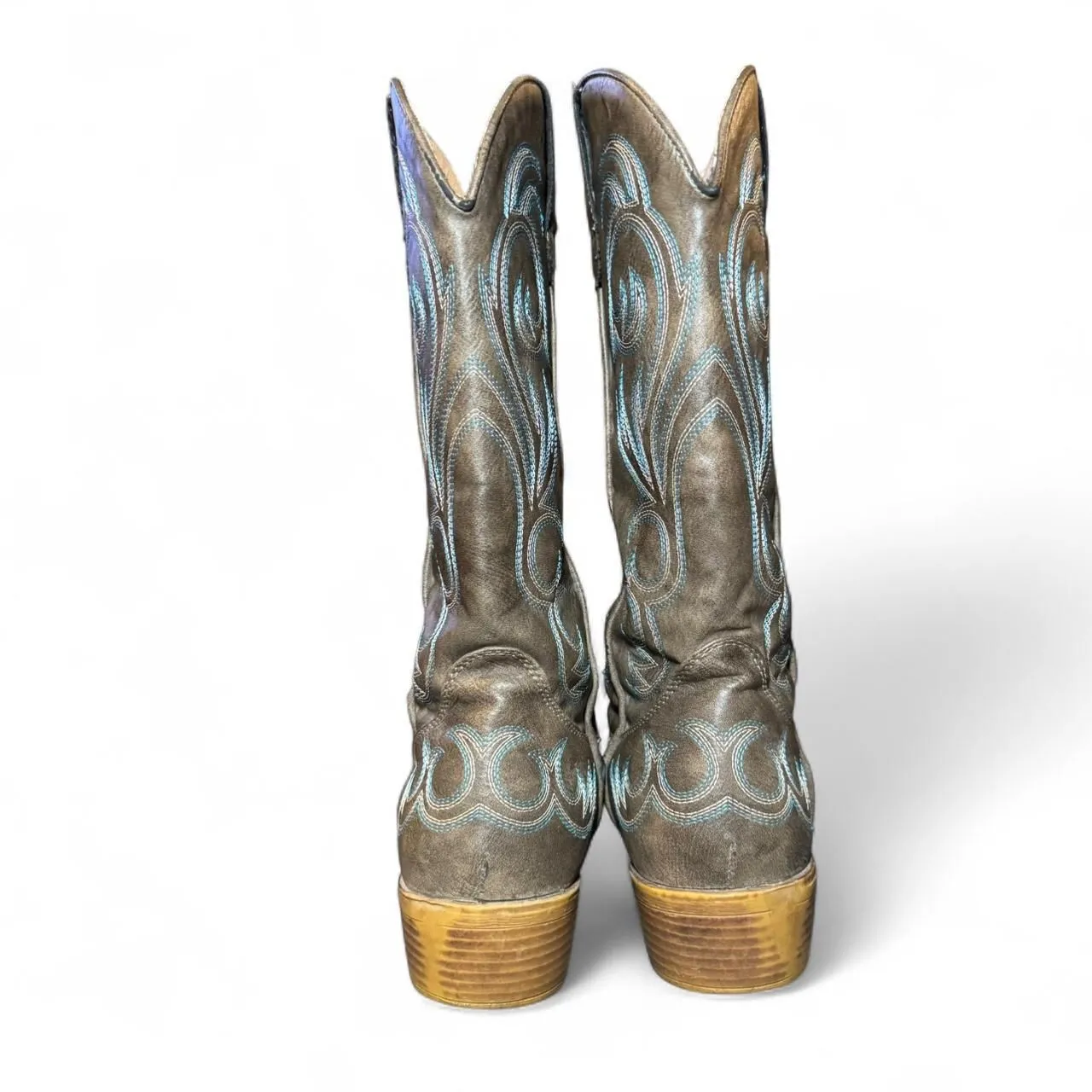 Roper Women’s Size 8.5 Western Cowboy Boots Gray Blue Stitching Square Toe All M - Image 4