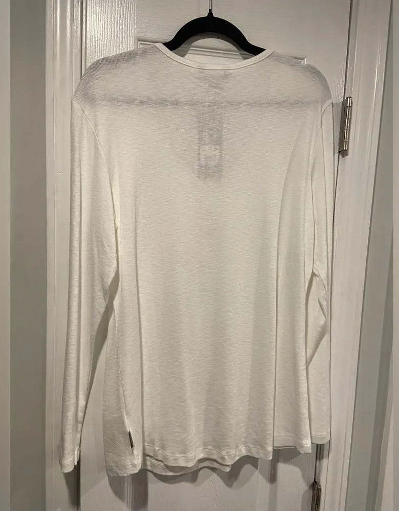 NWT Eddie Bauer Size XL White Cotton Scoop Neck Snap Long Sleeve Henley Top - Image 11