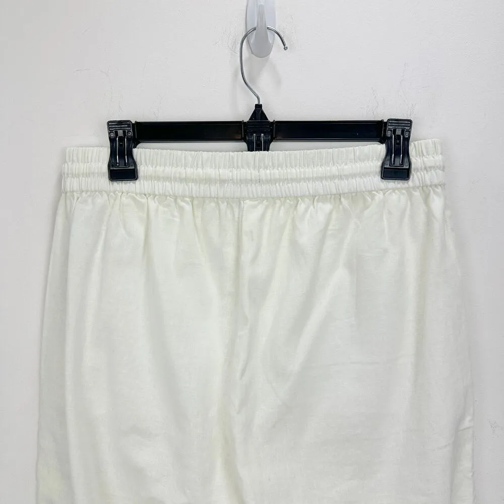 J.Crew Linen Cotton Drawstring Pants Pull On Comfy Pockets Ankle White US 4 NWT - Image 11