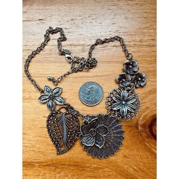 Vintage Premier Designs‎ Necklace Articulated Flower Floral Link Silver Tone 16" - Image 8
