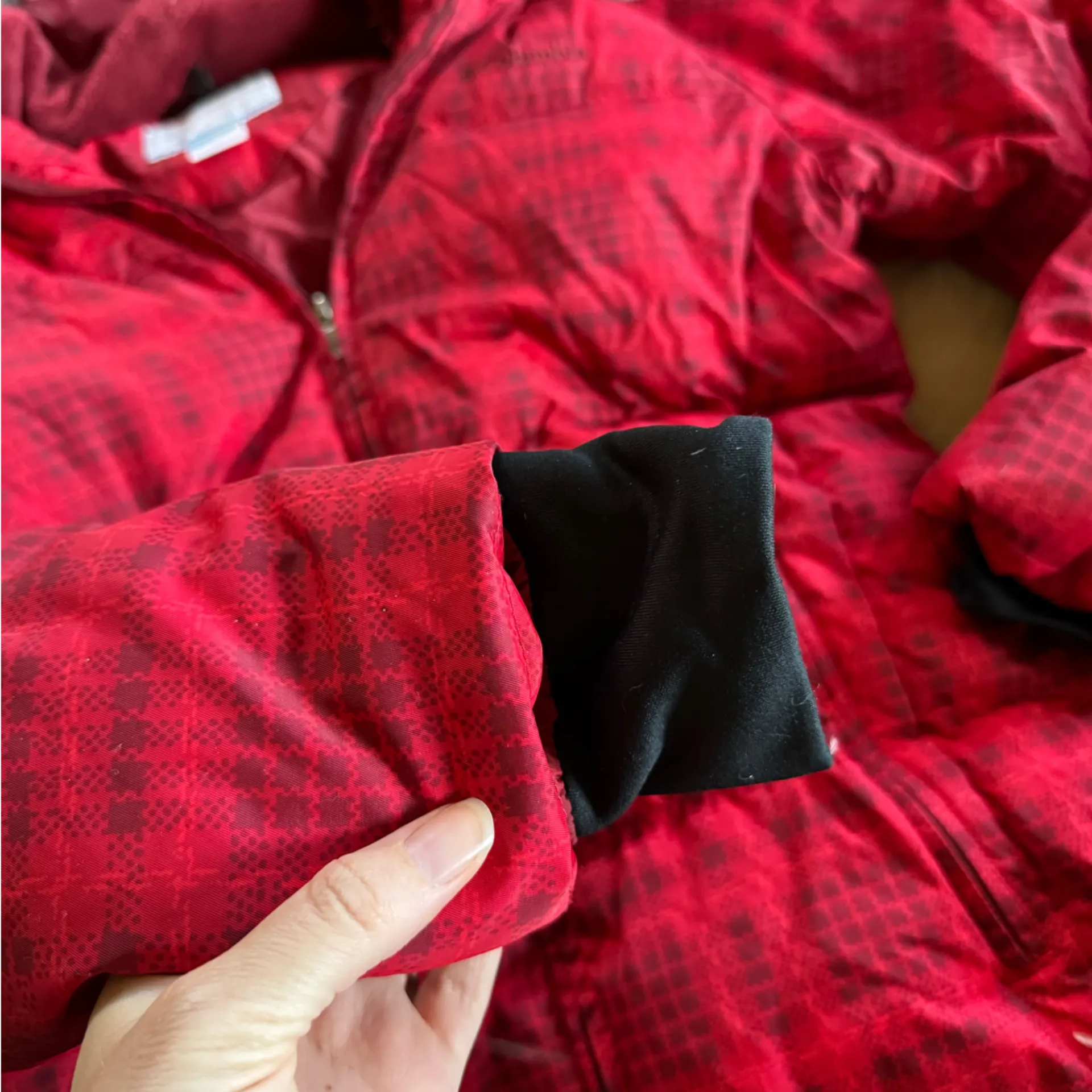 Columbia Women's Checkered Red Puffer Jacket plaid removable hood down coat - Image 10