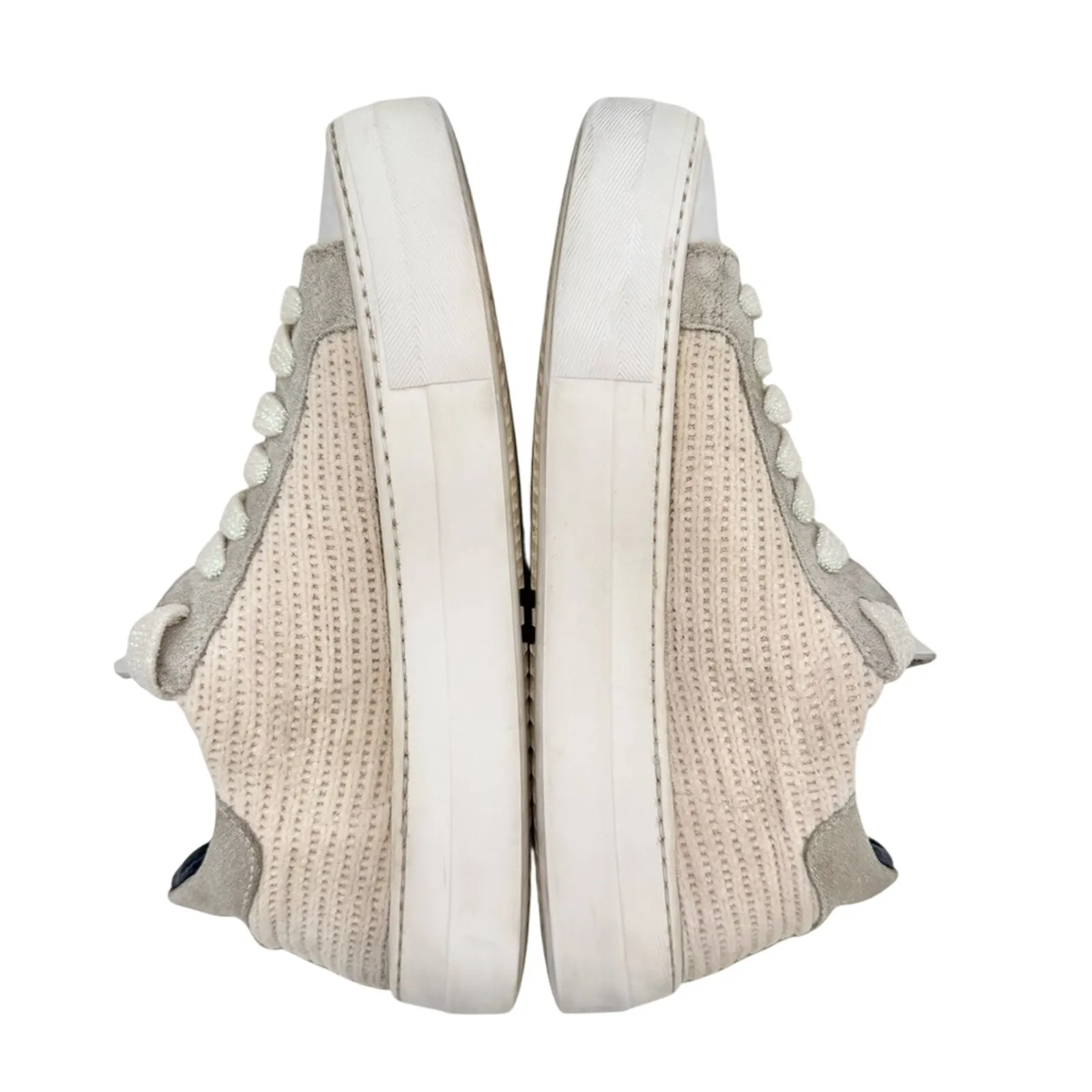 P448 Fugy Thea White & Cream Lace Up Suede Leather Sneakers Size 37/ US 7 - Image 5