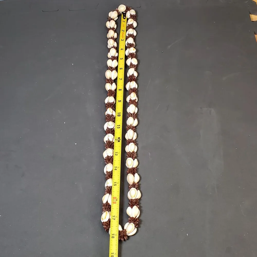 Hilo Hatties Necklace Brown Seed Pod Cowrie Shell Clusters Bead Strand 18" Vtg - Image 3