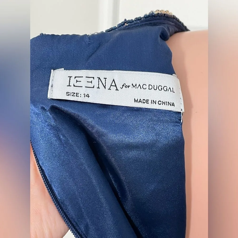 NWT Mac Duggal Ieena Bejeweled Neckline Pleated Chiffon Gown Size‎ 14 Navy Blue - Image 10